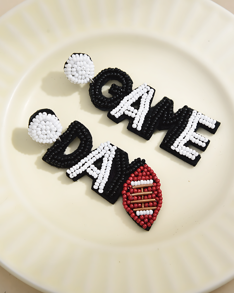 Beaded Football Earrings BK-2