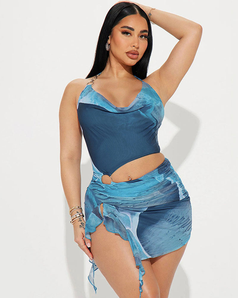 BURNIN UP COWL NECK MINI DRESS Blue