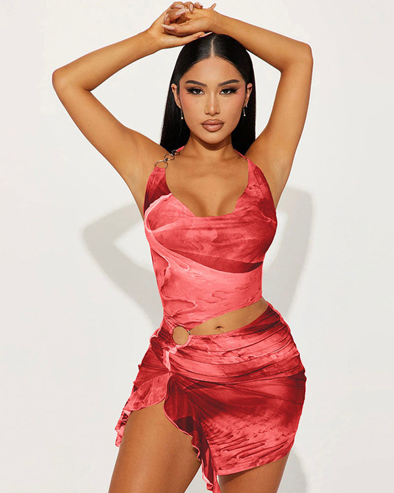 BURNIN UP COWL NECK MINI DRESS Red