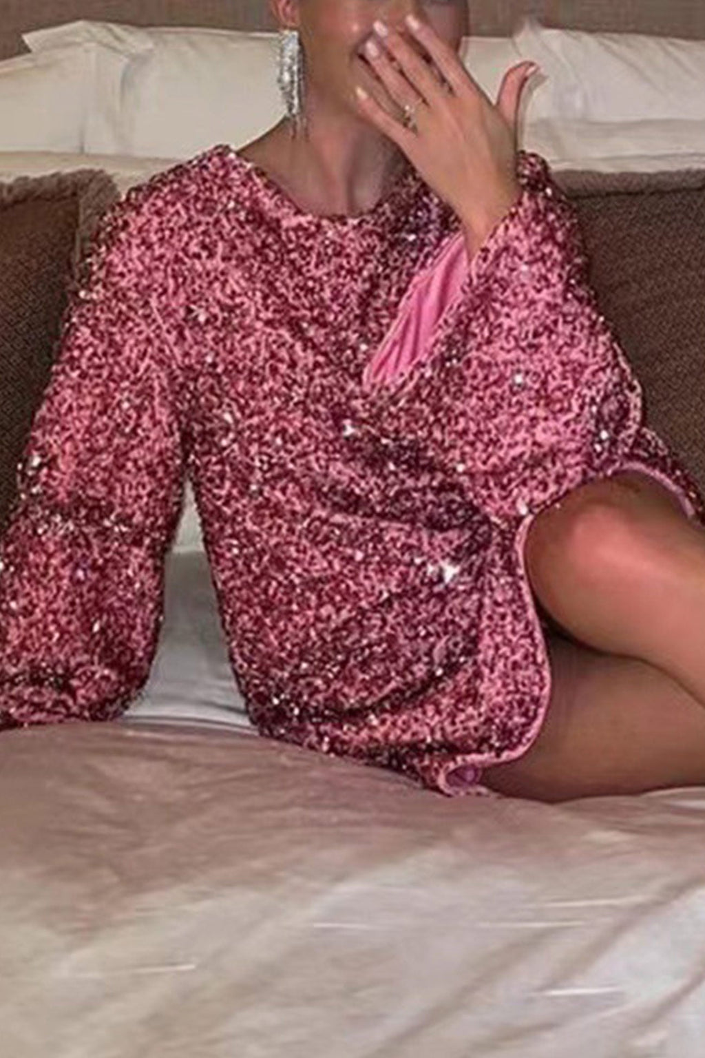 Back Bow Tie Sequin Mini Dress
