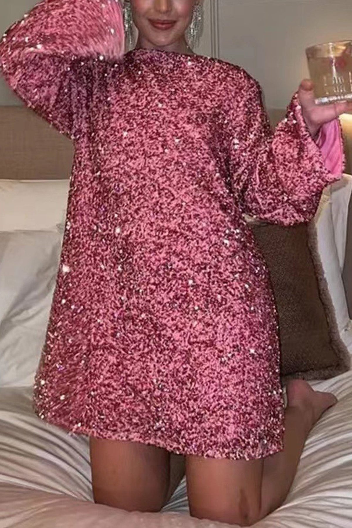Back Bow Tie Sequin Mini Dress