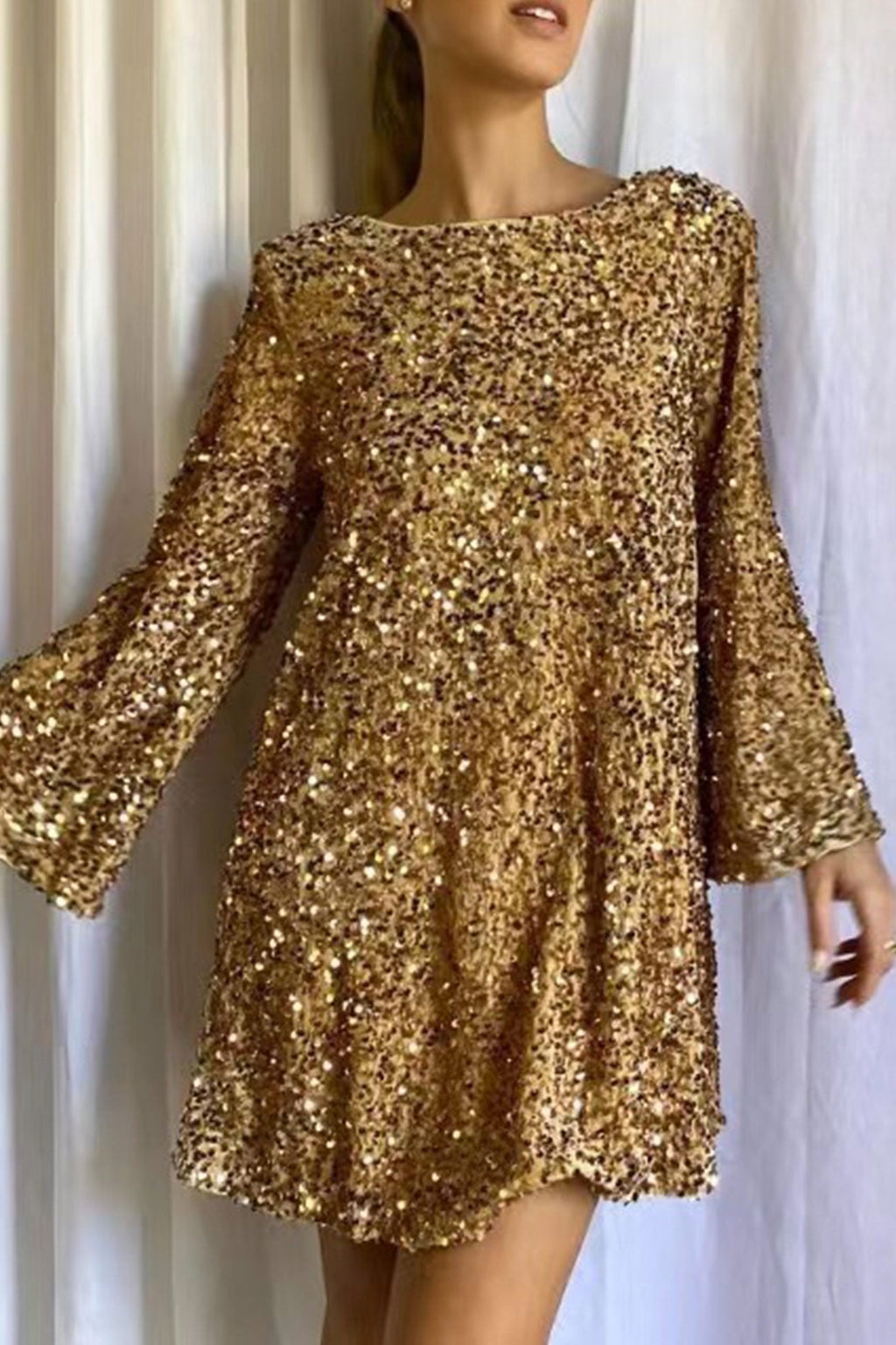 Back Bow Tie Sequin Mini Dress