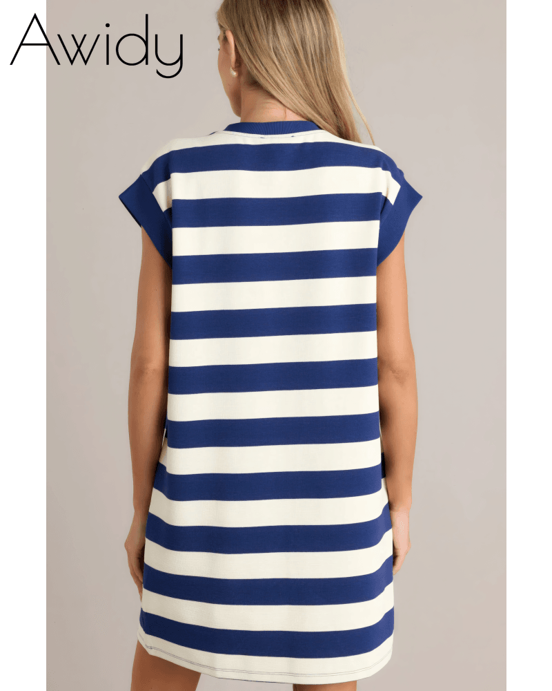 Harmony Horizon Striped Cap Sleeve Mini Dress
