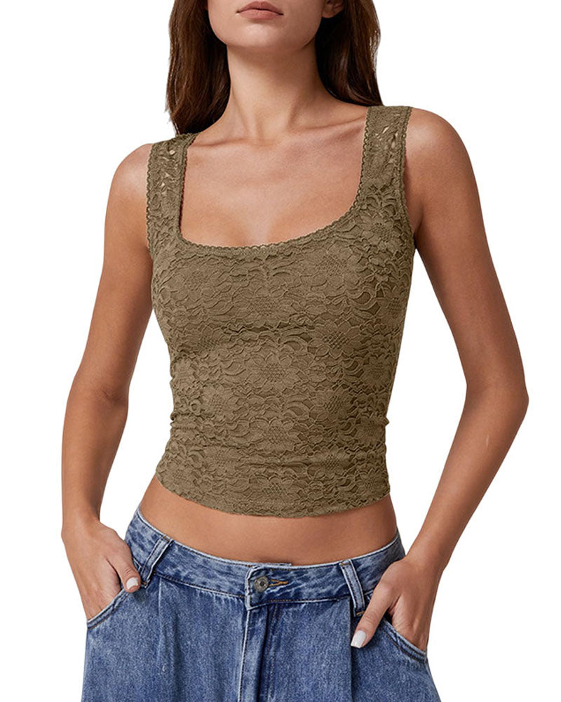 Belle Lace Square-Neck Crop Top