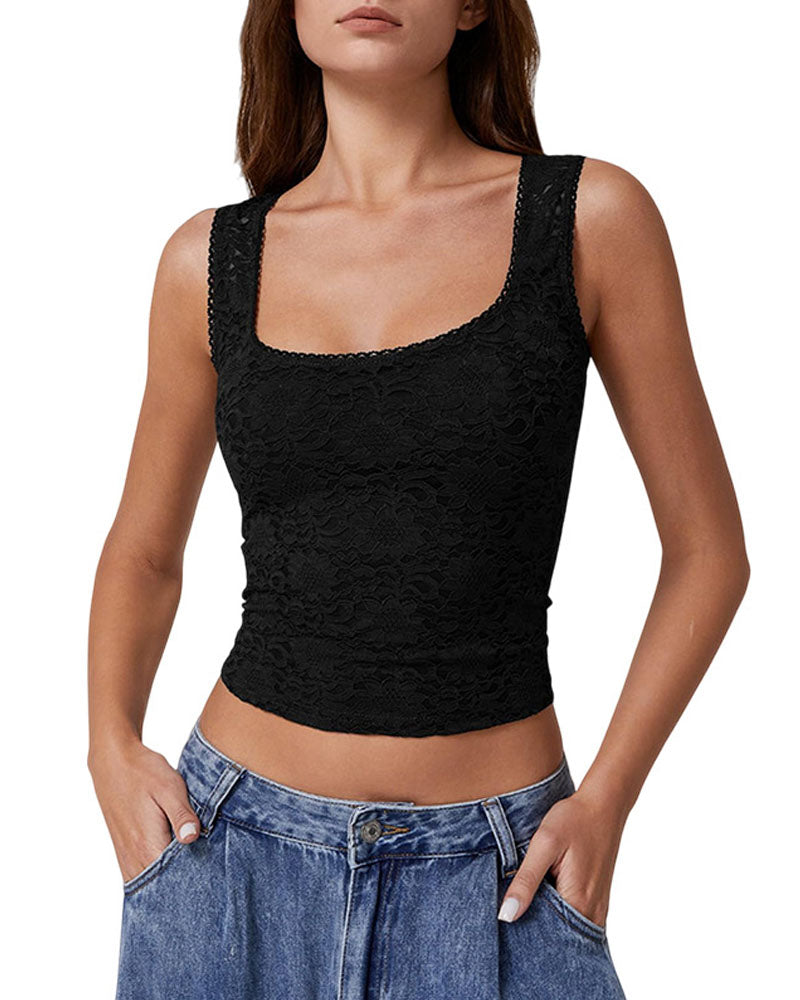Belle Lace Square-Neck Crop Top