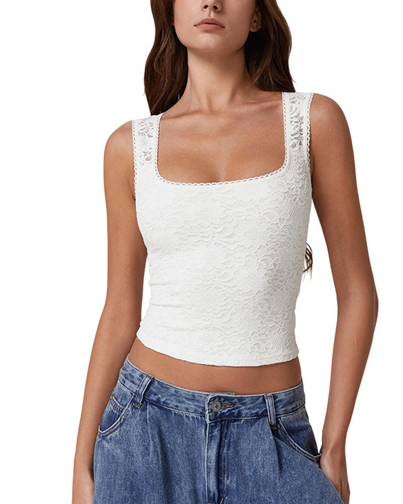 Belle Lace Square-Neck Crop Top