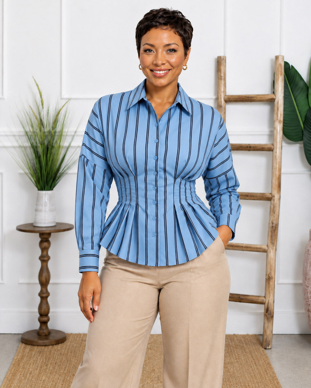 Between the Lines Striped Peplum Shirt