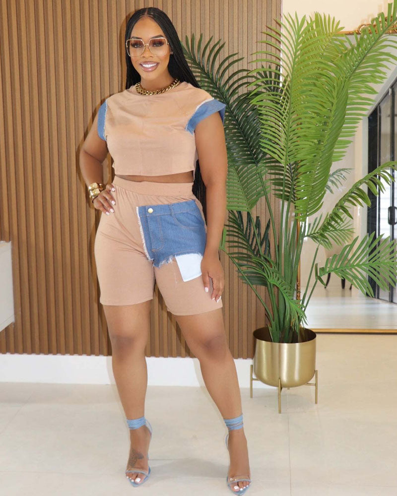 Layla Biker Short Set Khaki