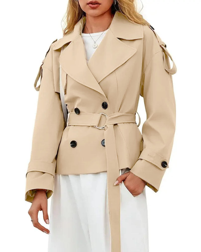 Breasted Lapel Cropped Trench Coat
