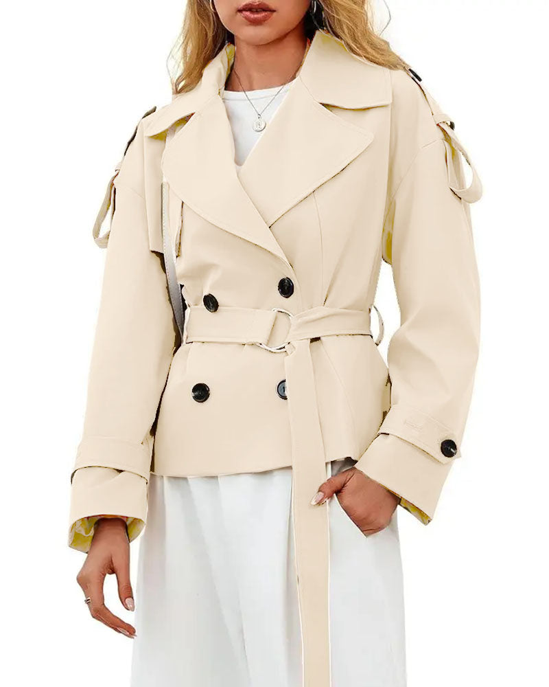 Breasted Lapel Cropped Trench Coat