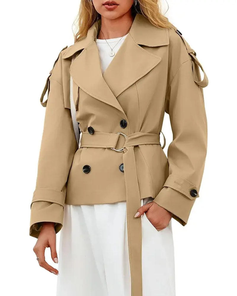Breasted Lapel Cropped Trench Coat
