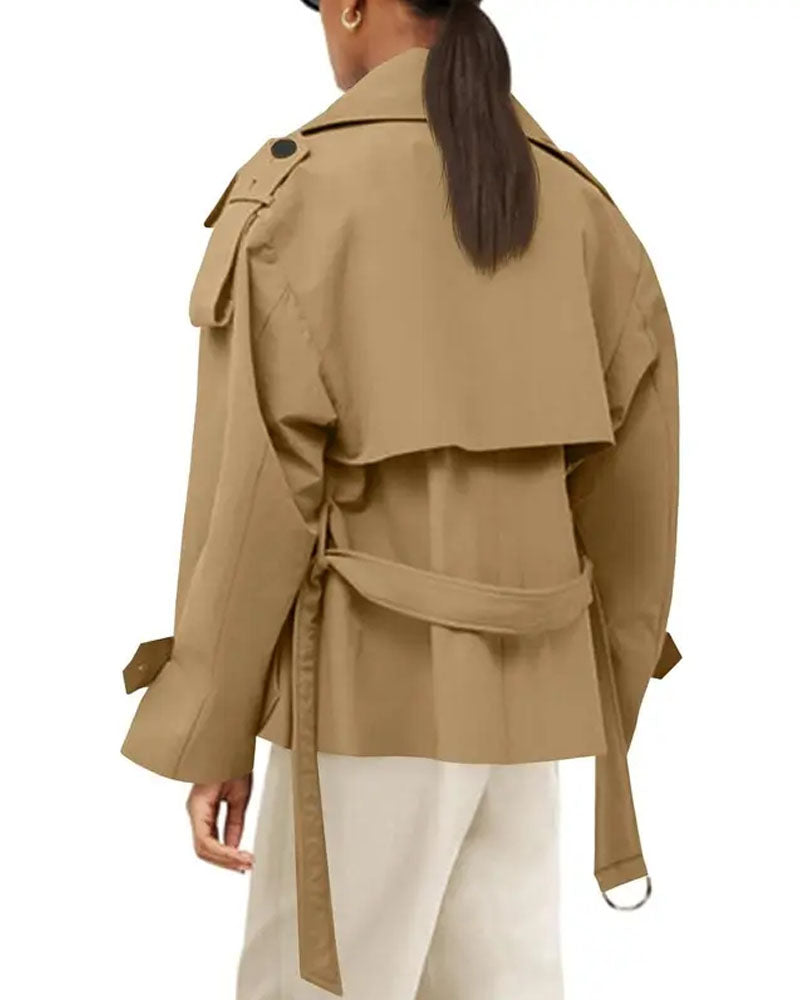 Breasted Lapel Cropped Trench Coat