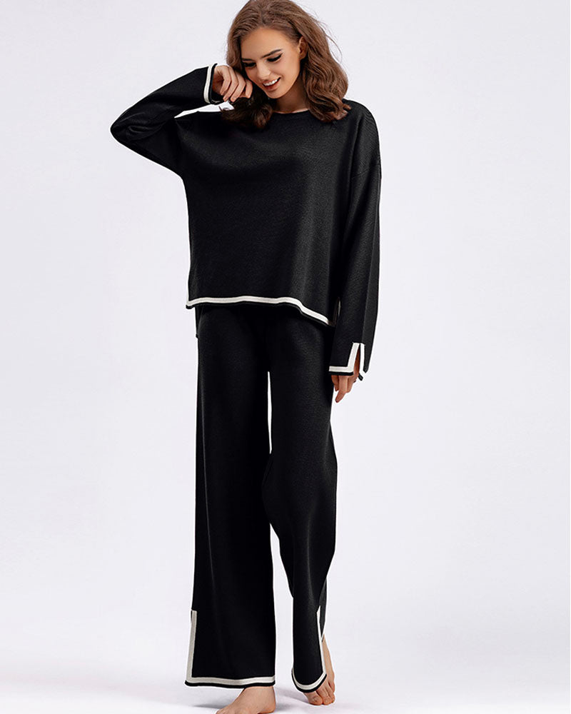 CASUAL KNIT SWEATER SET Black