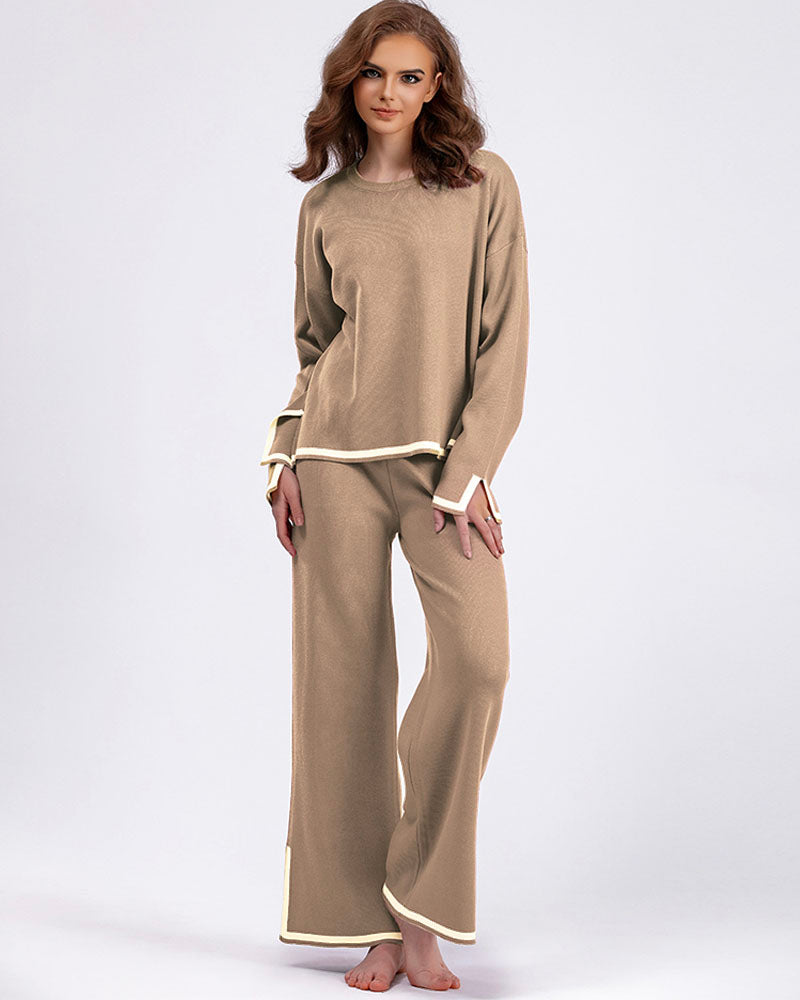 CASUAL KNIT SWEATER SET Brown