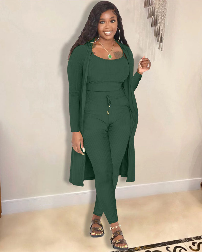 Chile 3PC Cardigan Set DARK GREEN