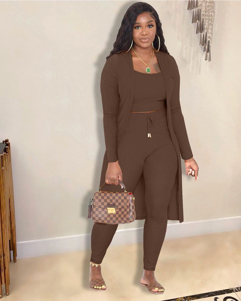 Chile 3PC Cardigan Set COFFEE