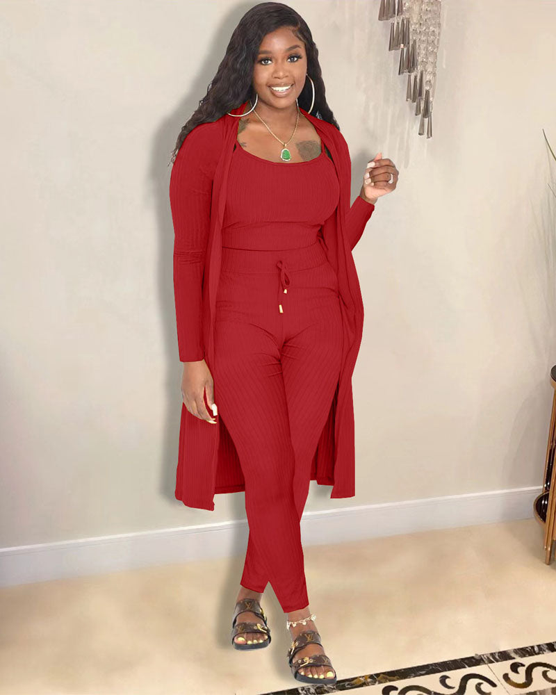 Chile 3PC Cardigan Set RED