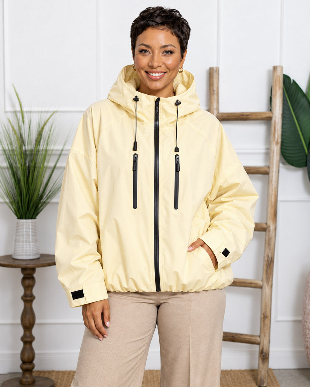 Cloud Cover Pleated-Hem Rain Jacket