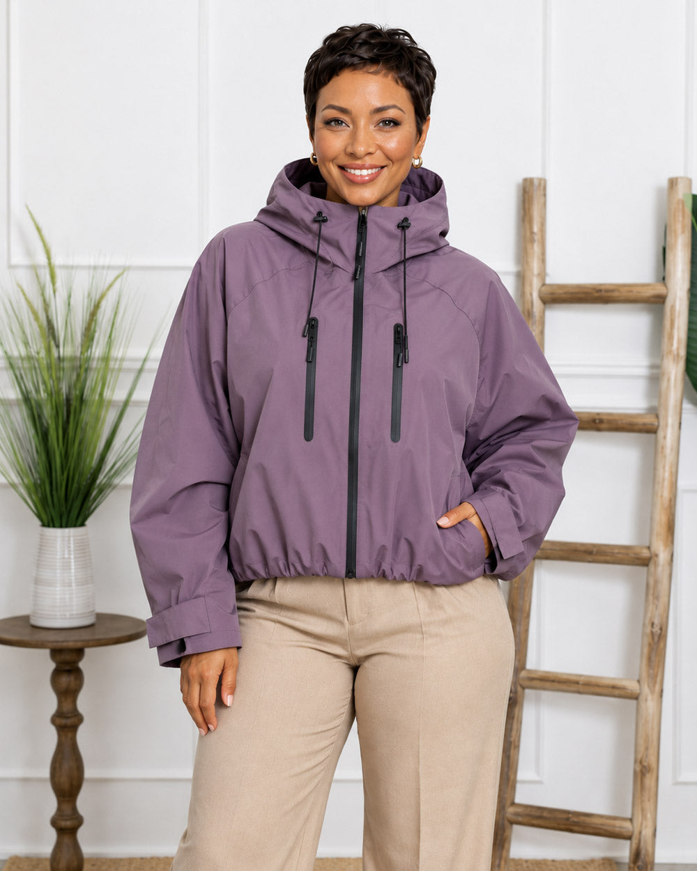 Cloud Cover Pleated-Hem Rain Jacket
