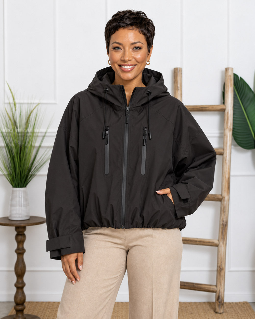 Cloud Cover Pleated-Hem Rain Jacket