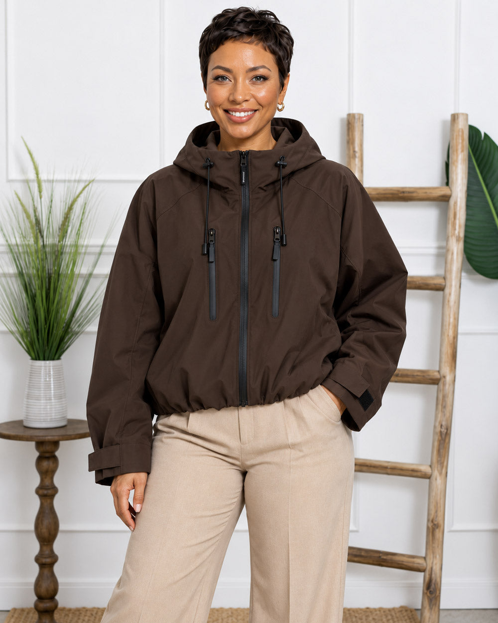 Cloud Cover Pleated-Hem Rain Jacket
