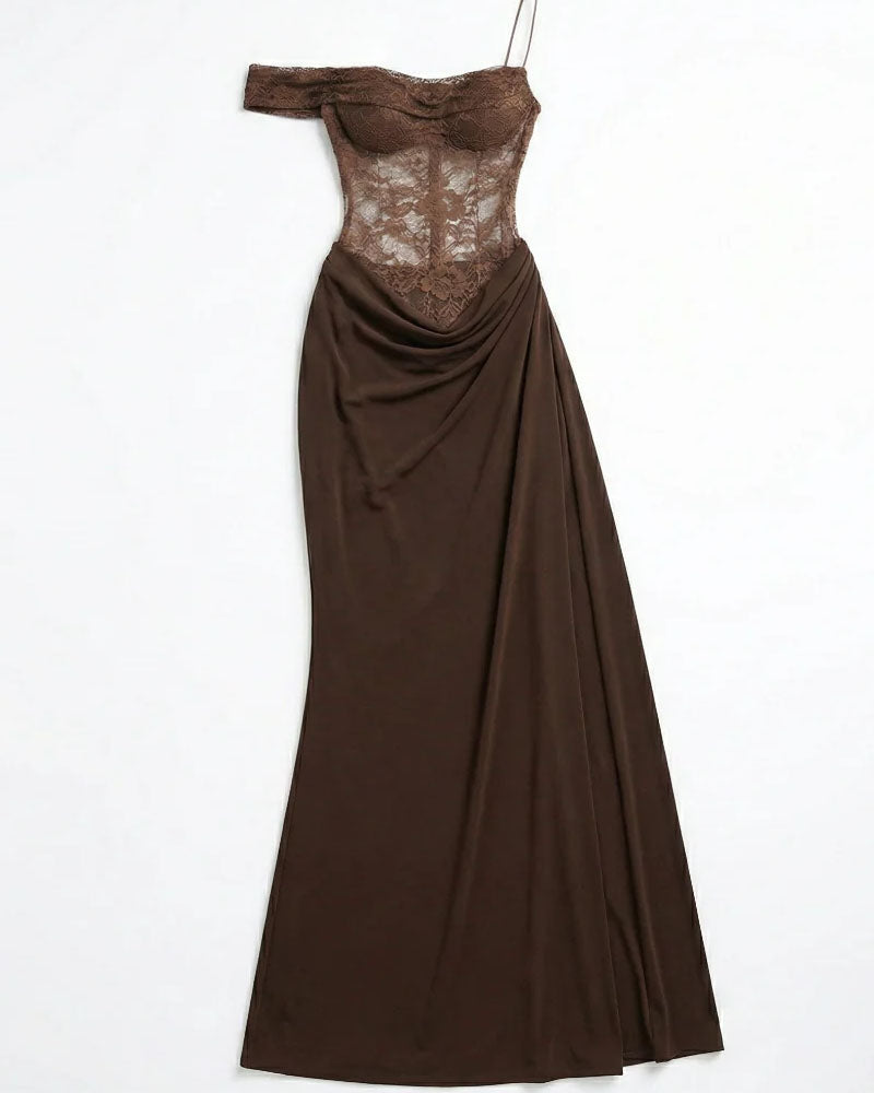 Cocoa Lace Drape Maxi Dress
