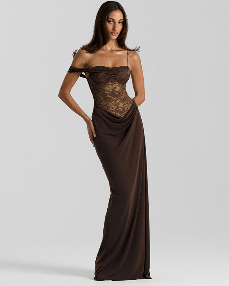 Cocoa Lace Drape Maxi Dress