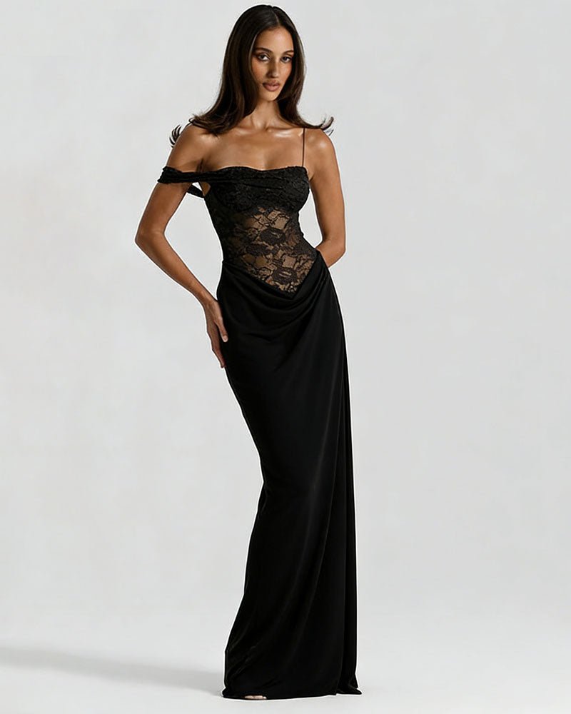 Cocoa Lace Drape Maxi Dress