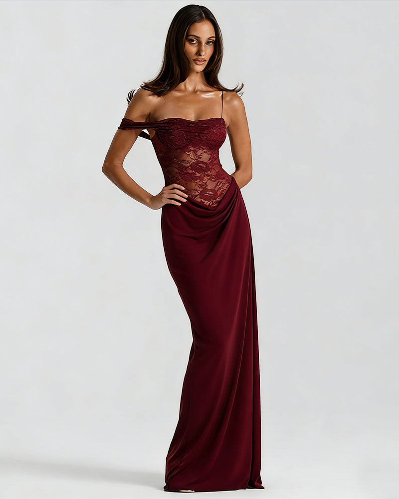 Cocoa Lace Drape Maxi Dress
