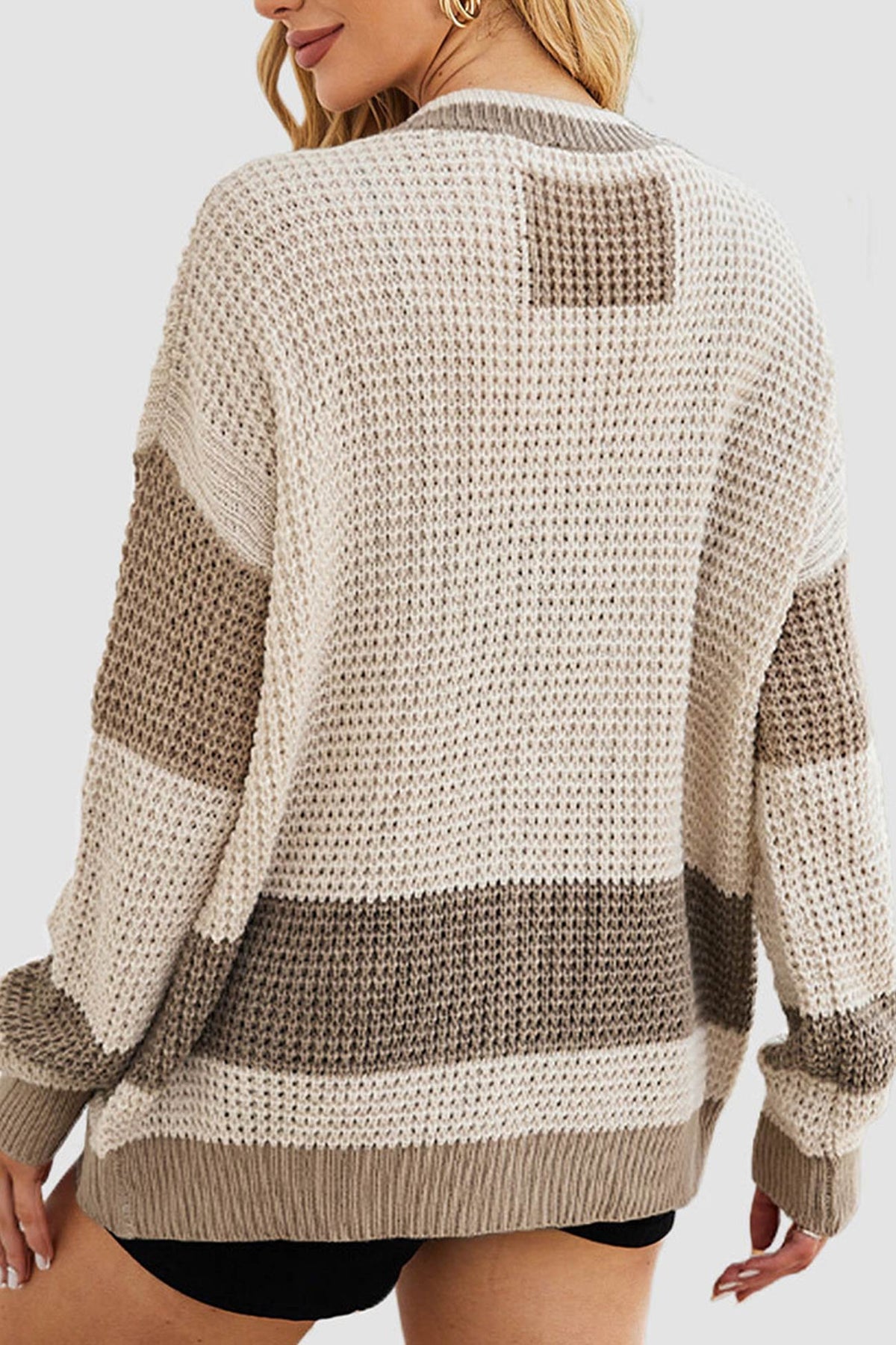 Color Splicing Button-down Cardigan