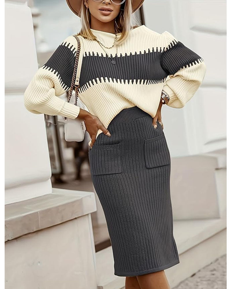 Color Block Sweater Set Gray