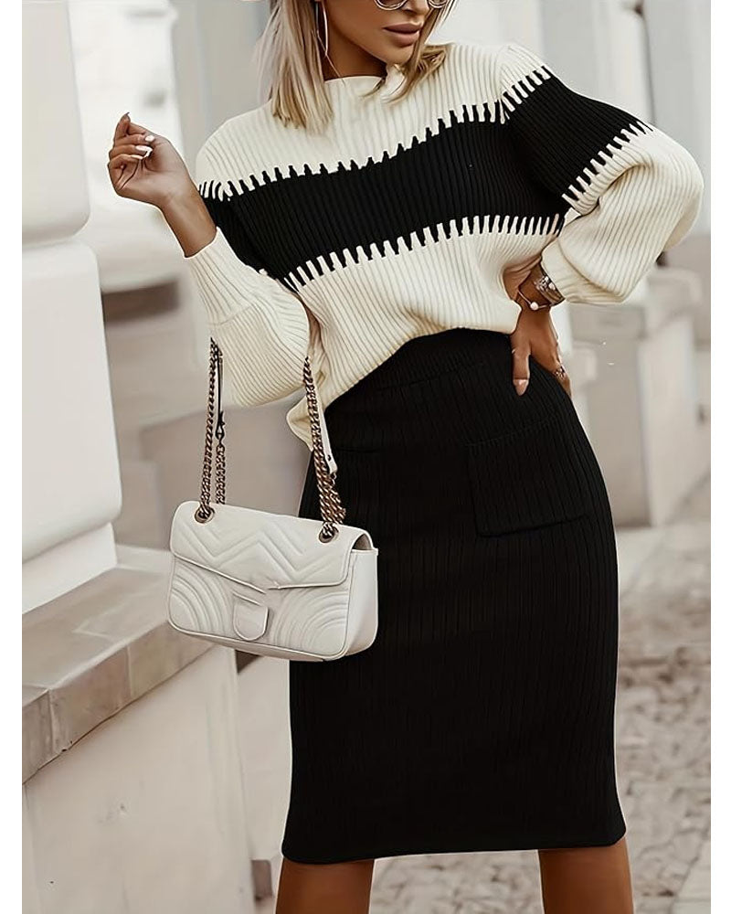 Color Block Sweater Set