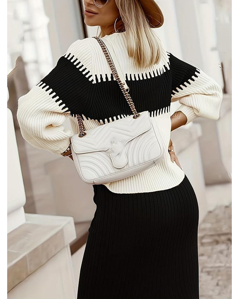 Color Block Sweater Set
