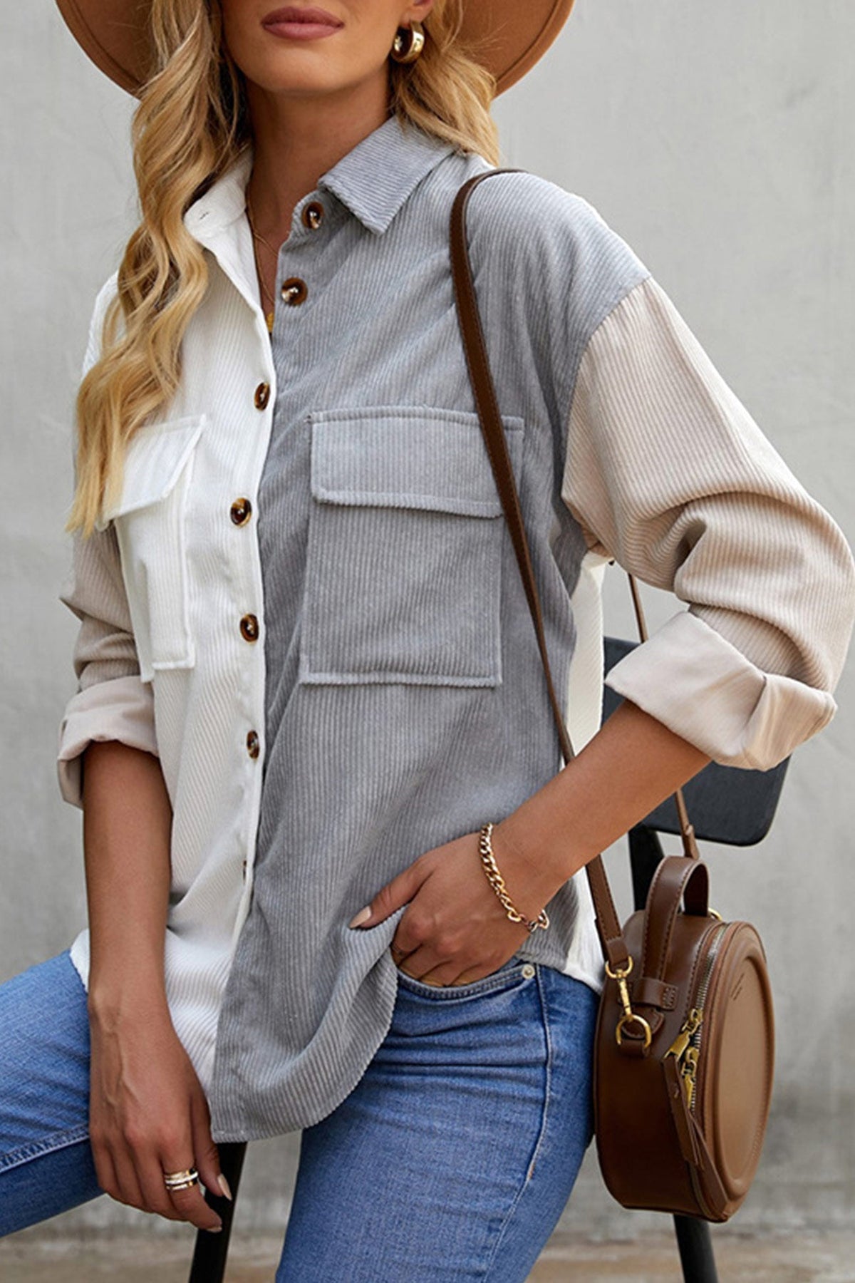 Colorblock Patchwork Single-breasted Blouse