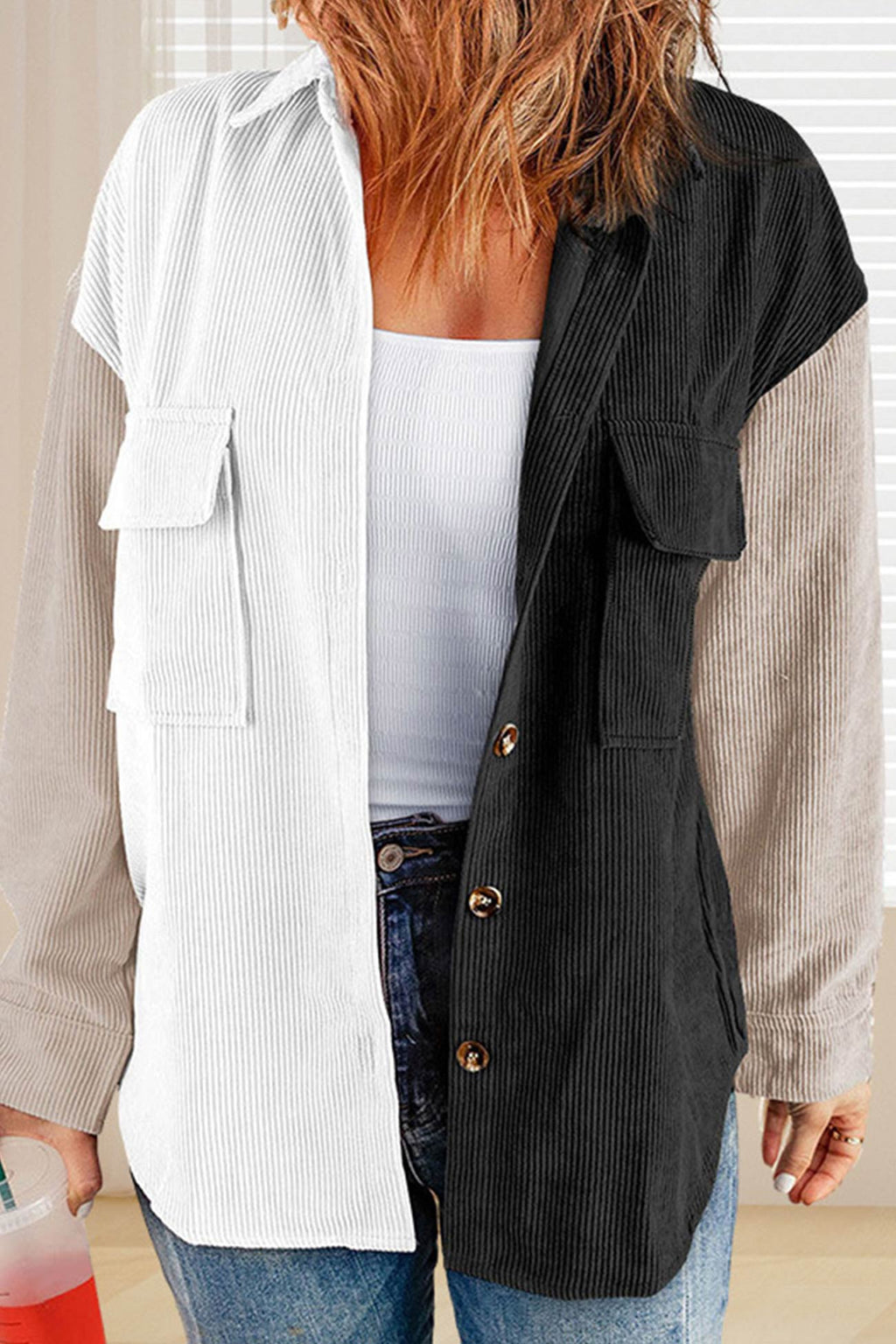 Colorblock Patchwork Single-breasted Blouse