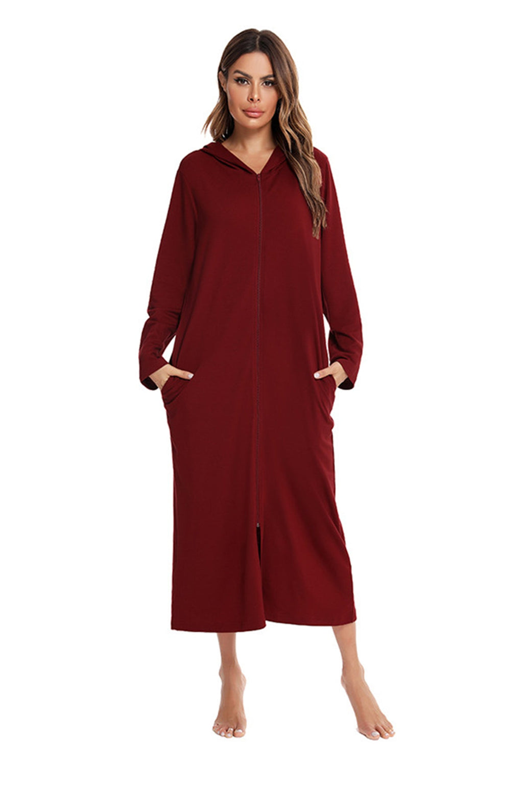 Cotton Long Sleeve Zip-up Hooded Cardigan