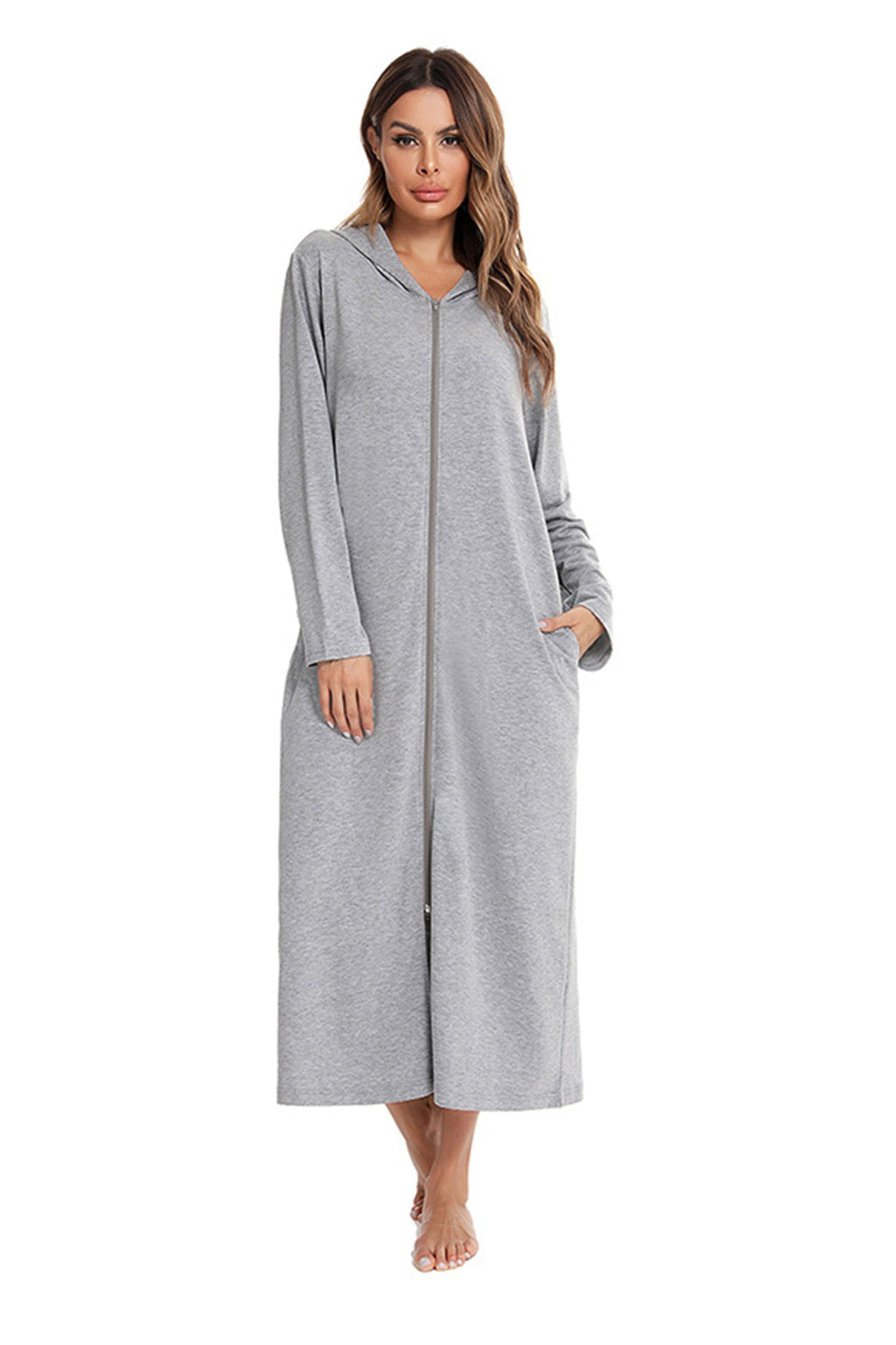 Cotton Long Sleeve Zip-up Hooded Cardigan