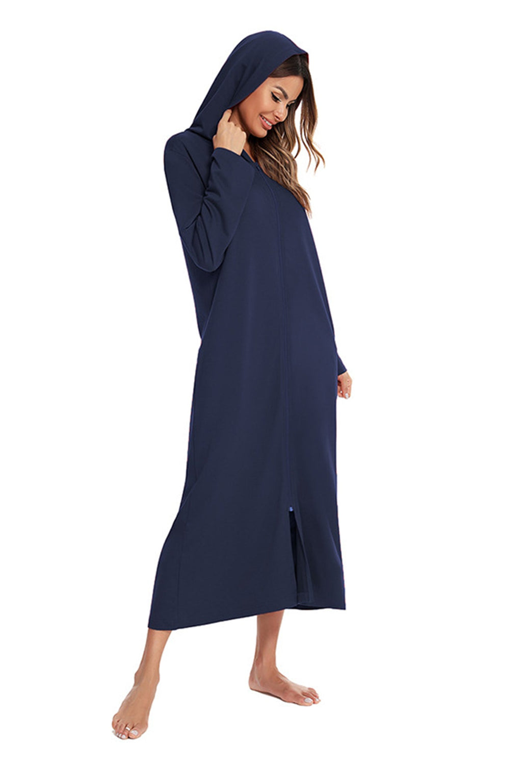 Cotton Long Sleeve Zip-up Hooded Cardigan