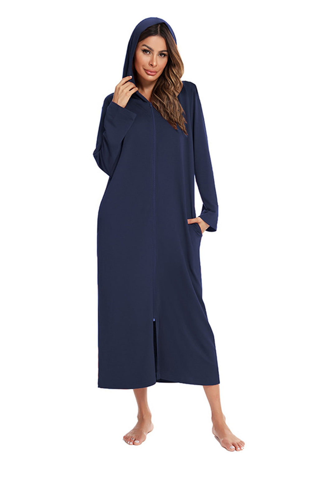 Cotton Long Sleeve Zip-up Hooded Cardigan