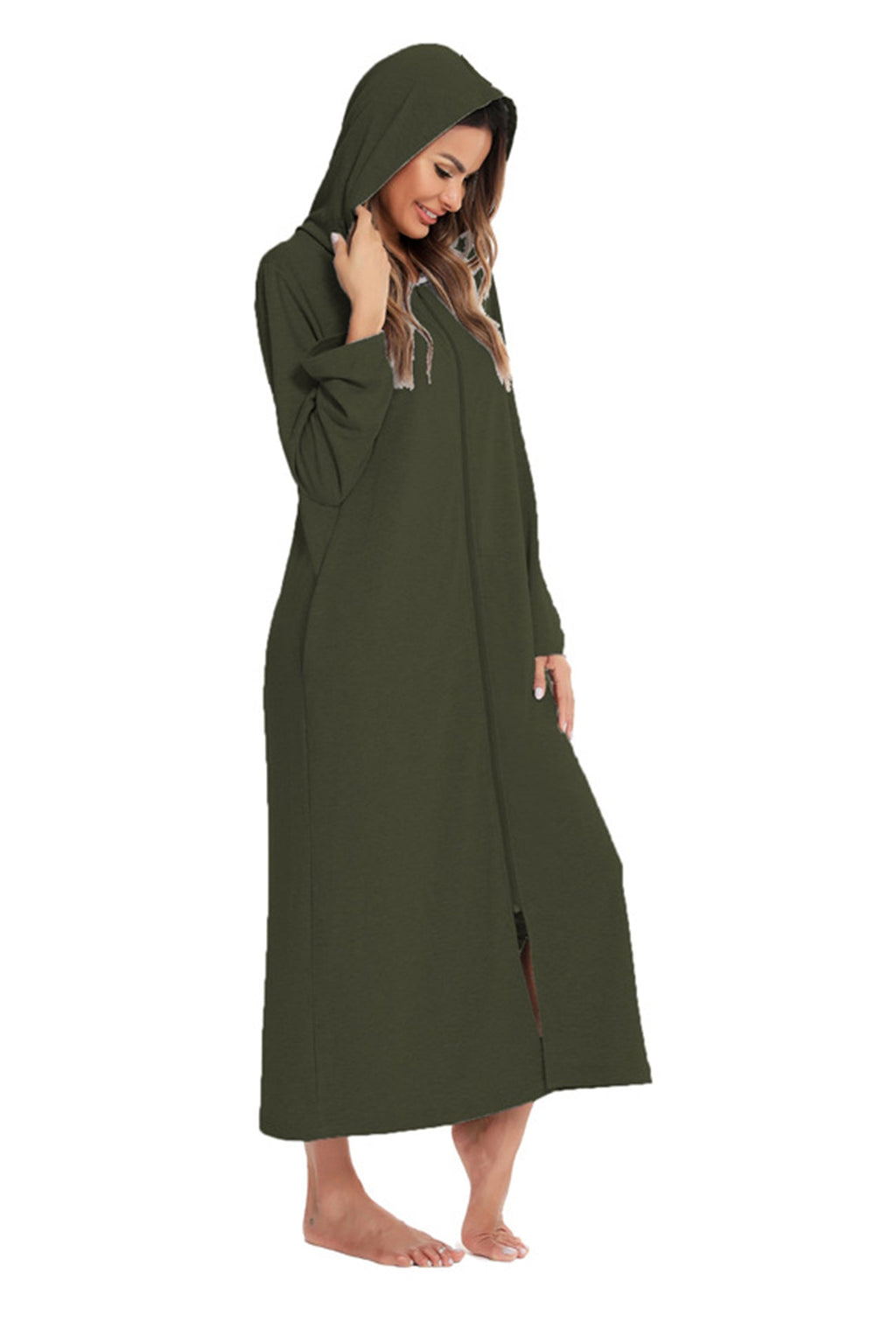 Cotton Long Sleeve Zip-up Hooded Cardigan