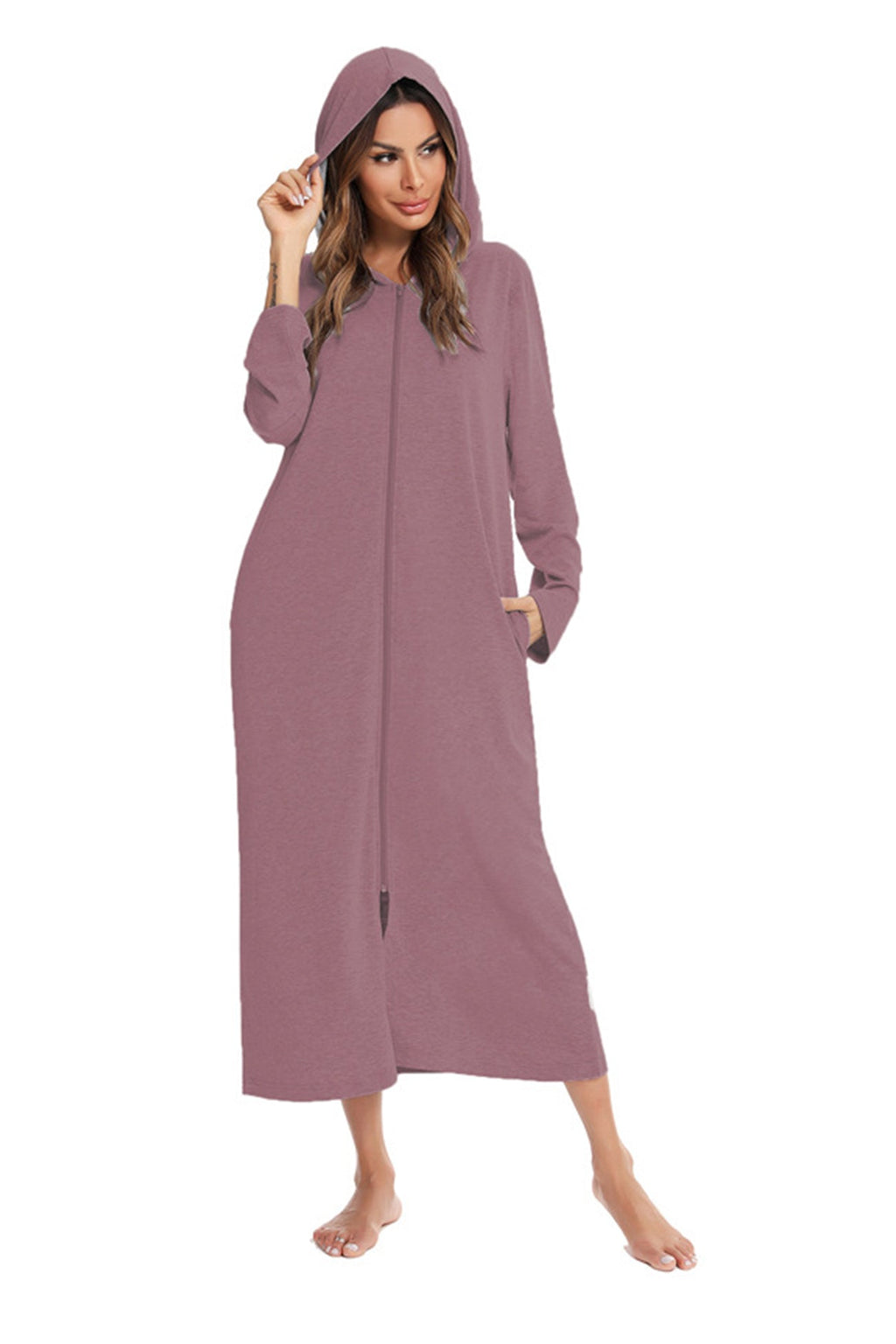 Cotton Long Sleeve Zip-up Hooded Cardigan