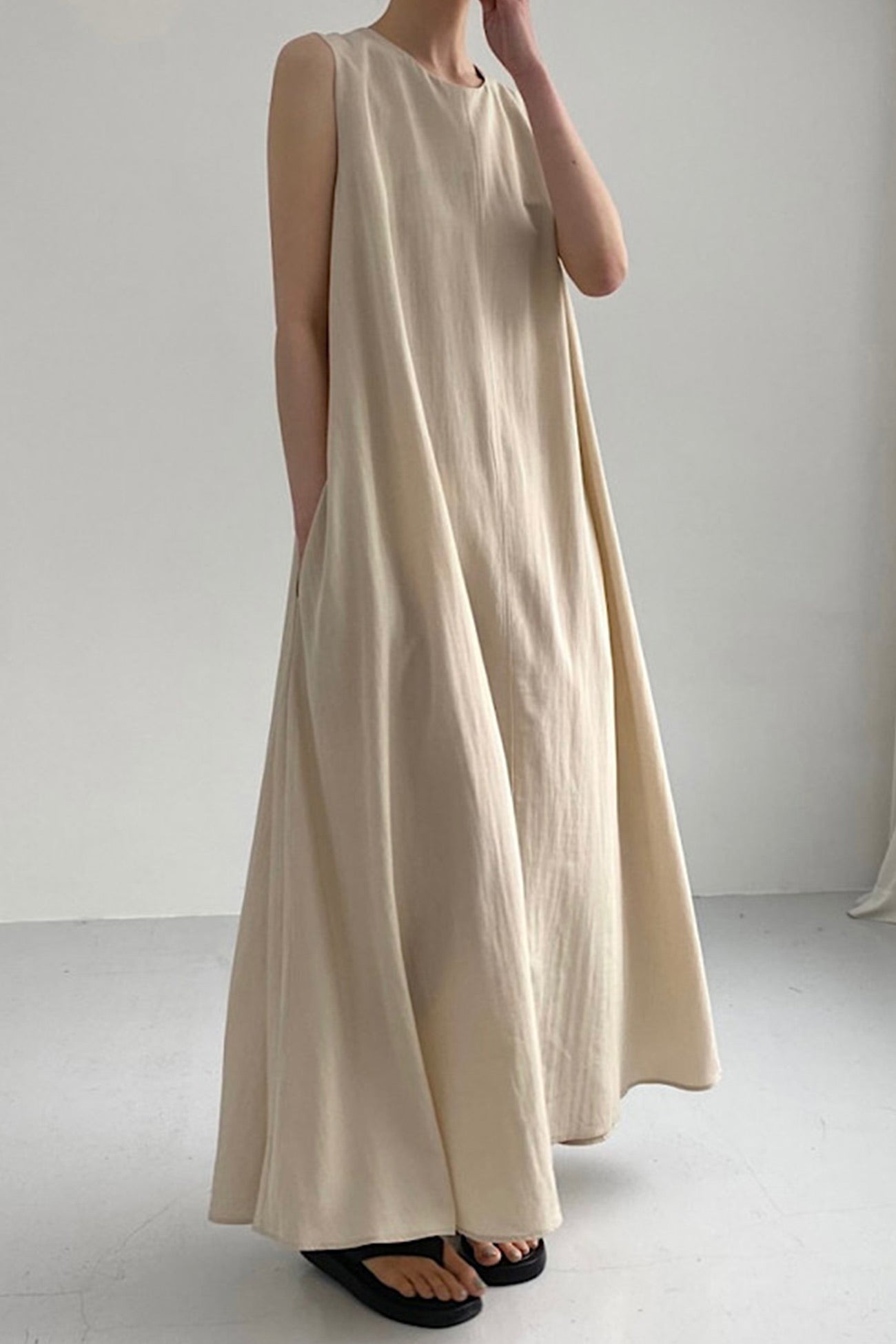 Cotton Loose Pocketed Tank Dress