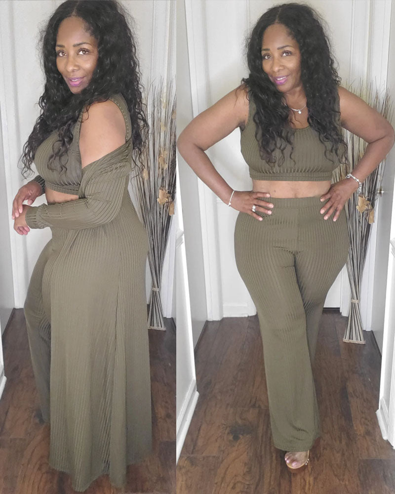 Cover Girl Cardigan Pant Set Olive
