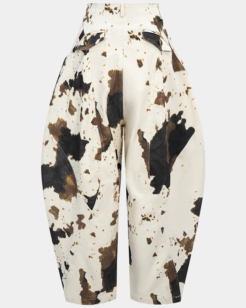 Cow Pattern Baggy Barrel Jeans