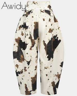 Cow Pattern Baggy Barrel Jeans