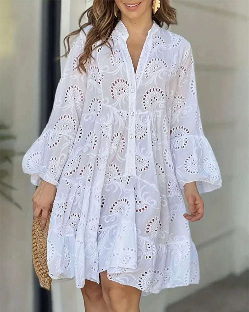 Crisp Eyelet Dress White