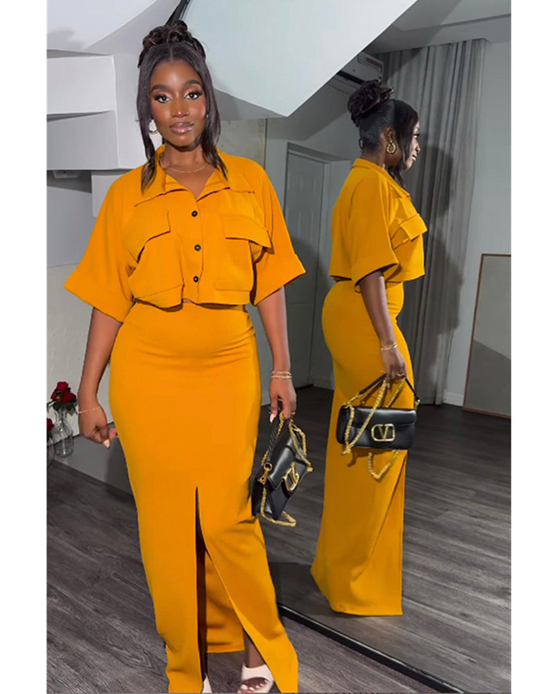 Cropped Top & Skirt Set Yellow