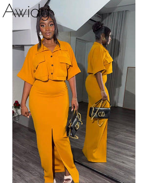 Cropped Top & Skirt Set Yellow