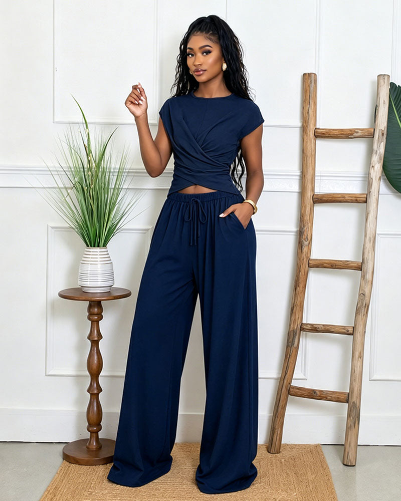 Crosscurrent Linen Wrap Pants Set