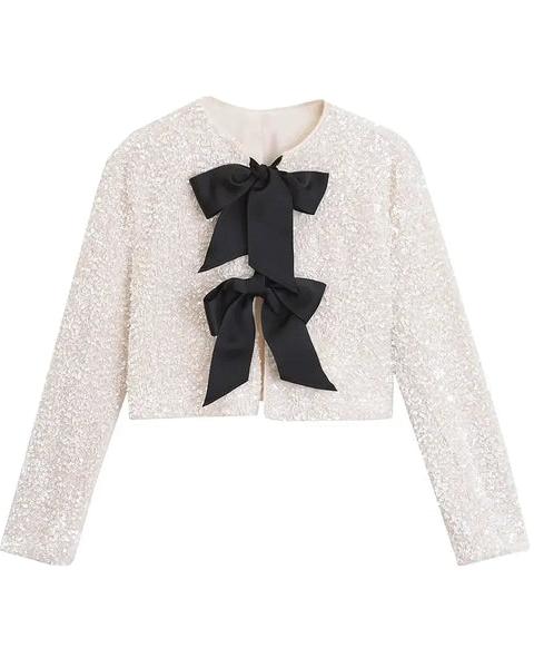 Bow Tie Sequin Jacket Jacket White